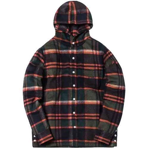 Kith Plaid Hooded Ginza Shirt - Brown/Orange Plaid - Used Kith
