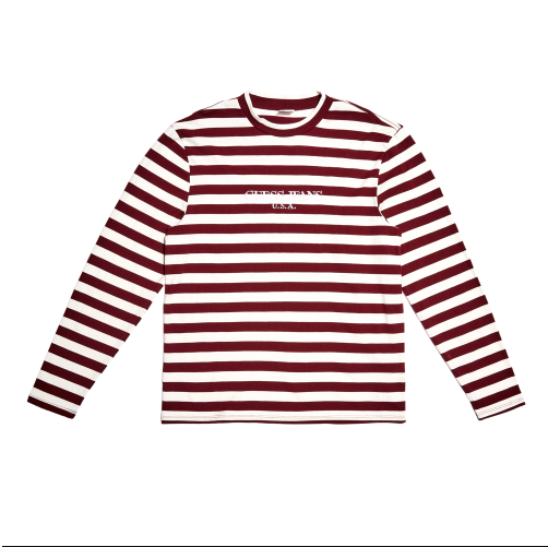 Guess Jeans Long Sleeve Striped Crew - Maroon