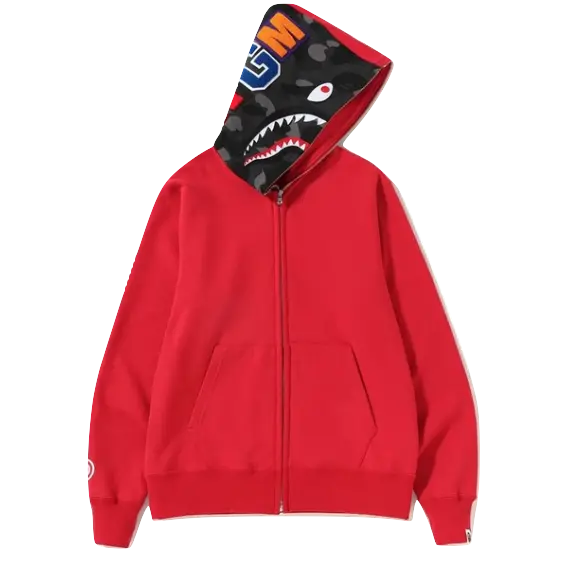 A Bathing Ape Shark Full Zip Jacket - Red/Black Hood Bape
