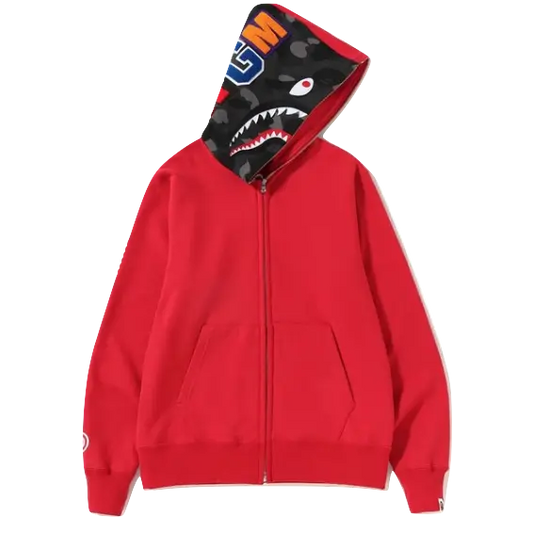 A Bathing Ape Shark Full Zip Jacket - Red/Black Hood Bape