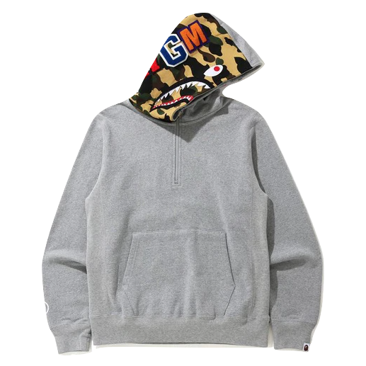A Bathing Ape Shark Half Zip Pullover Hoodie - Grey Bape