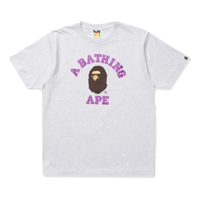 A Bathing Ape Glitter College Tee - Grey/Purple Bape