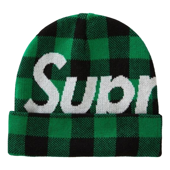 Supreme Big Logo Beanie - Green Plaid - Used Supreme