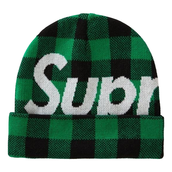 Supreme Big Logo Beanie - Green Plaid