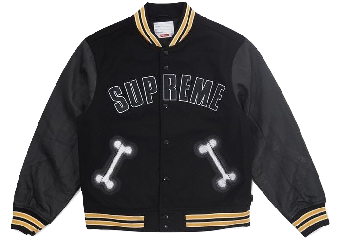 Supreme Bone Varsity Jacket - Black Supreme