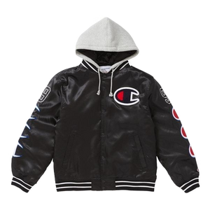 Supreme Champion Hooded Satin Varsity Jacket - Black