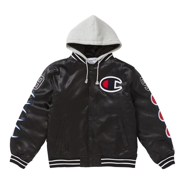 Supreme Champion Hooded Satin Varsity Jacket - Black