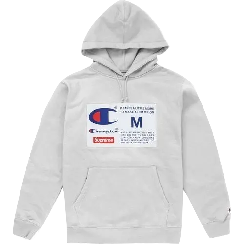 Supreme Champion Label Hooded Sweatshirt - Ash Grey Supreme