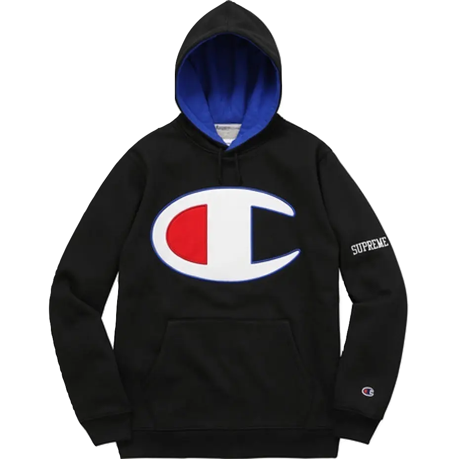 Supreme/Champion Satin Logo Hoodie - Black Supreme
