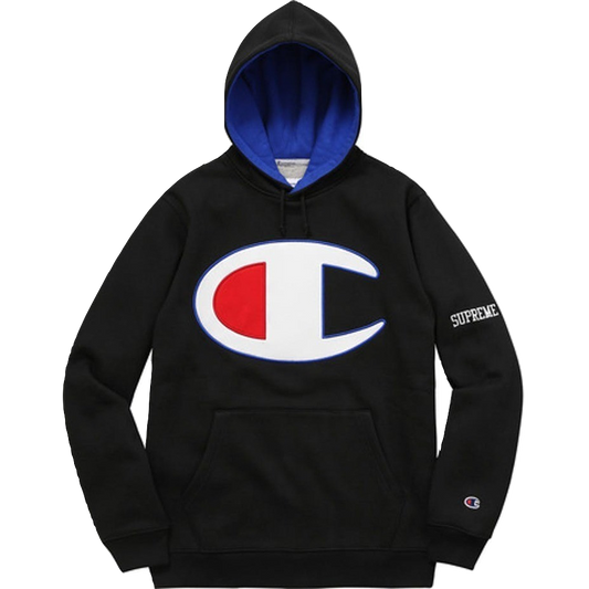 Supreme/Champion Satin Logo Hoodie - Black