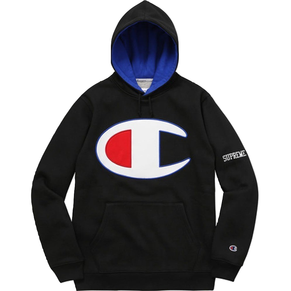 Supreme/Champion Satin Logo Hoodie - Black