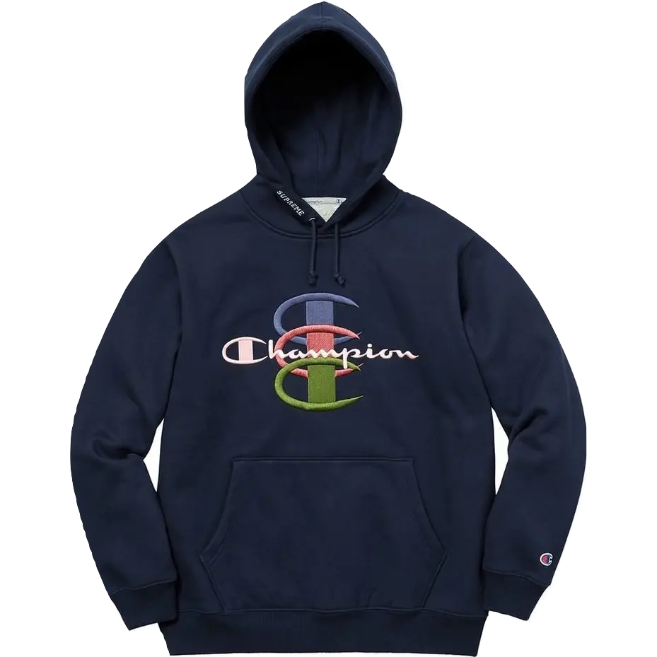 Supreme Champion Stacked C Hooded Sweatshirt - Navy - Used Supreme