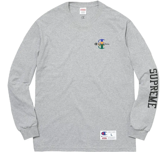 Supreme Stacked C Long Sleeve Tee - Heather Grey Supreme