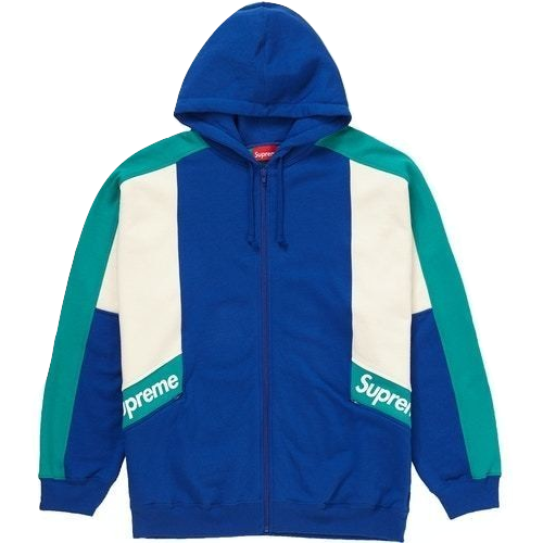 Supreme Color Blocked Zip Up Hooded Sweatshirt - Royal - Used Supreme