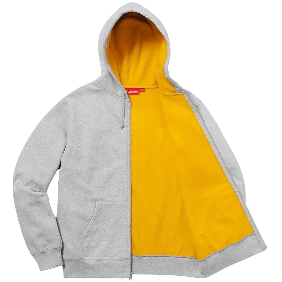 Supreme Contrast Zip Up Hooded Sweatshirt - Heather Grey Supreme