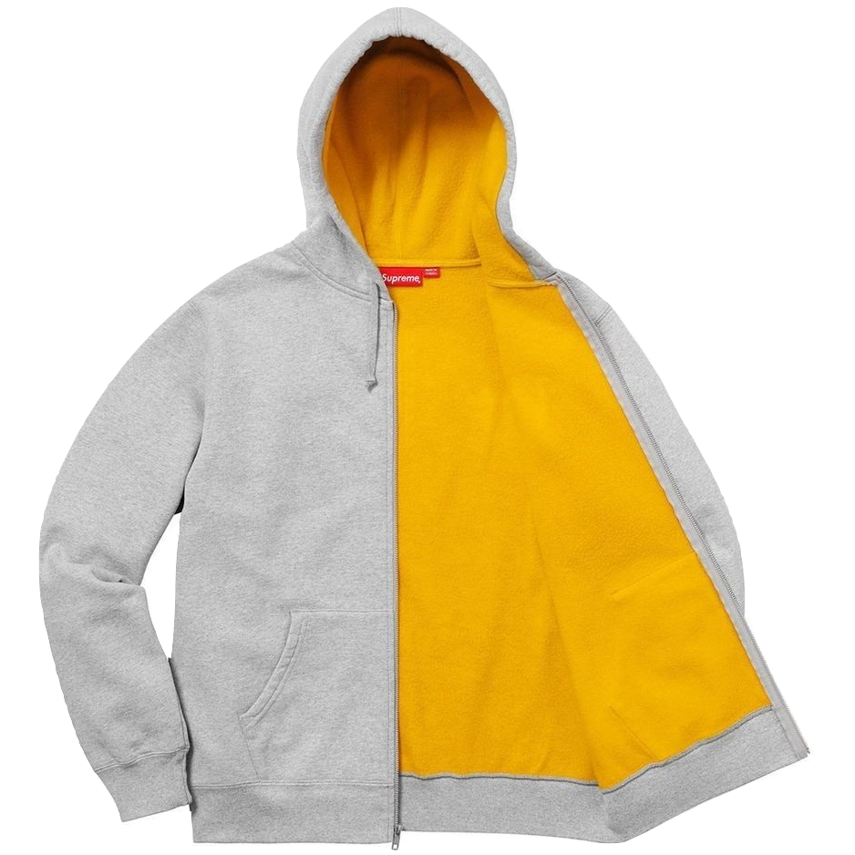 Supreme Contrast Zip Up Hooded Sweatshirt - Heather Grey - Used Supreme