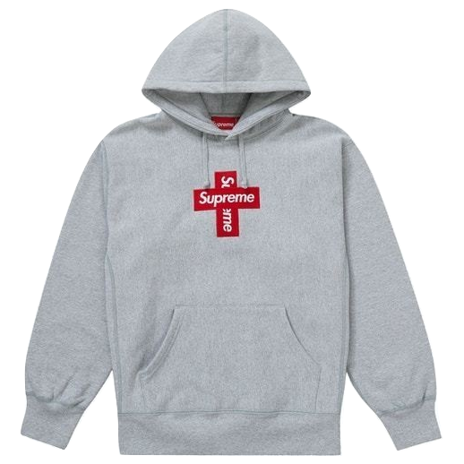 Supreme Cross Box Logo Hooded Sweatshirt - Heather Grey - Used Supreme