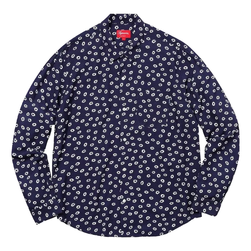 Supreme Flower L/S Rayon Shirt Light - Navy Supreme