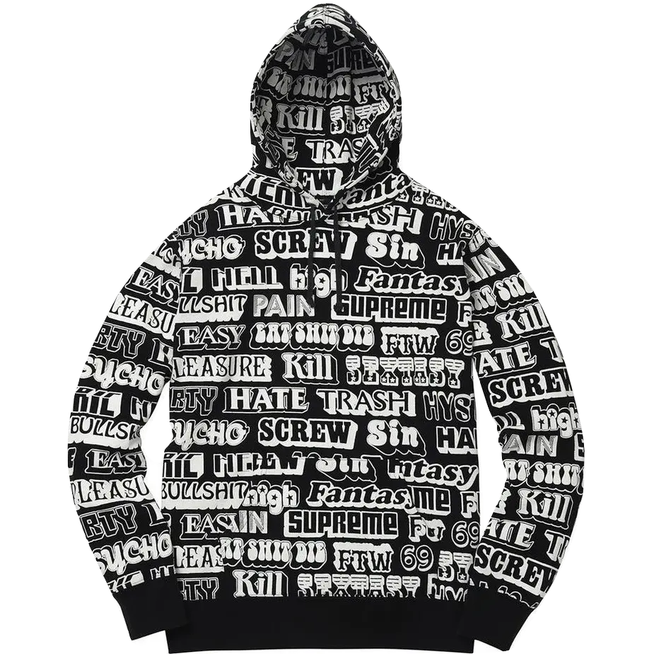 Supreme Hysteric Glamour Text Hoodie - Black - Used Supreme