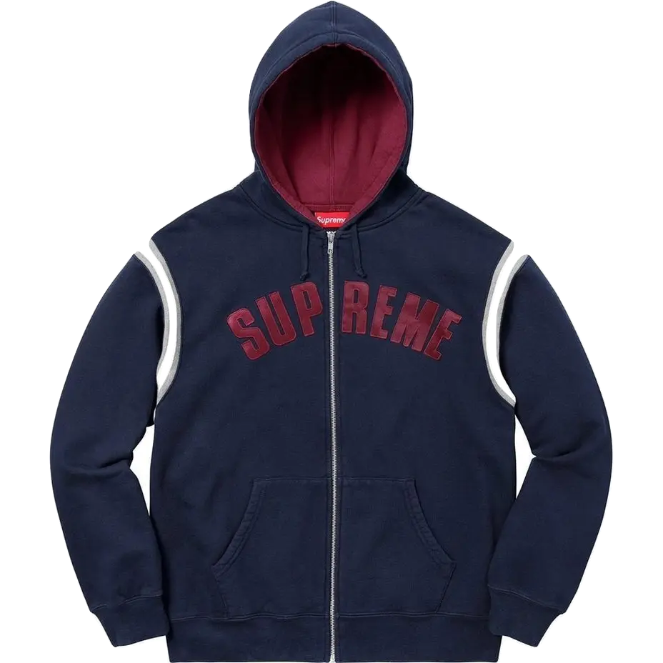 Supreme Jet Sleeve Zip Up Hooded Sweatshirt Navy Supreme