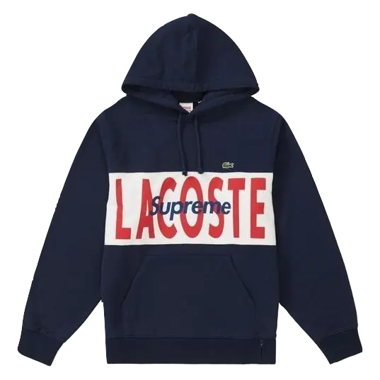 Supreme Lacoste Logo Panel Hooded Sweatshirt - Navy Supreme