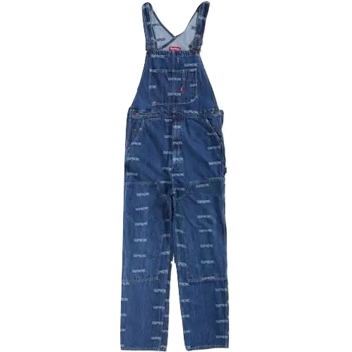 Supreme Logo Denim Overalls - Washed Blue - Used Supreme