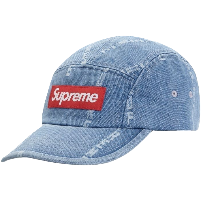Supreme Logo Stripe Jacquard Denim Camp Cap - Blue