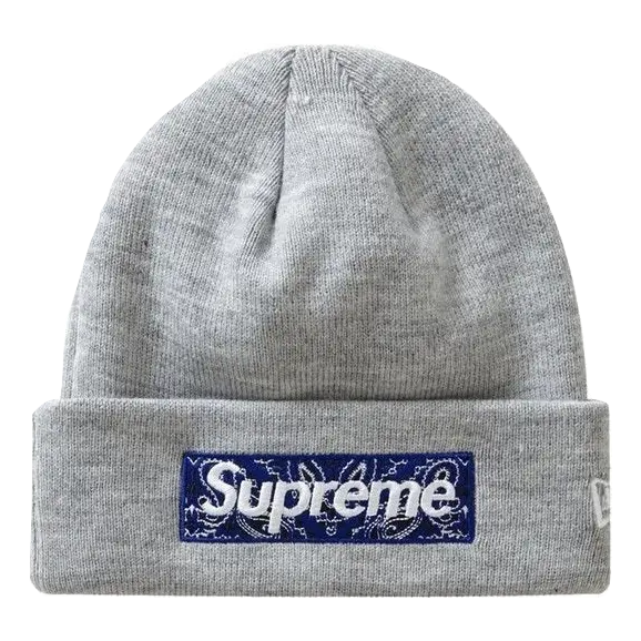 Supreme New Era Box Logo Bandana Beanie - Heather Grey FW19 Supreme