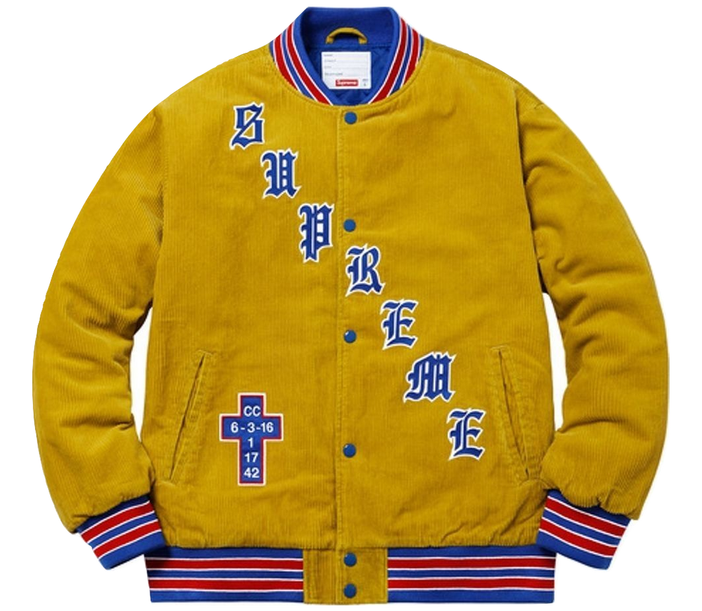 Supreme Old English Corduroy Varsity Jacket - Sulphur - Used