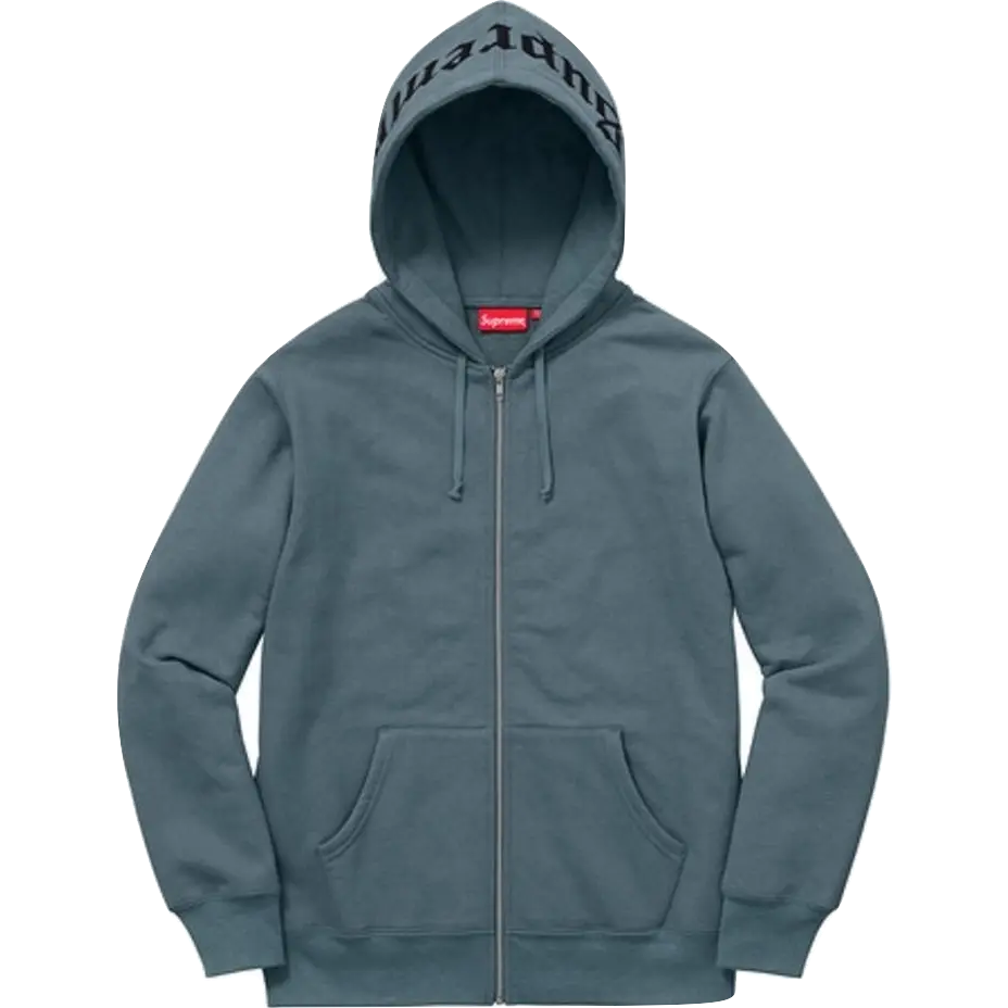 Supreme Old English Hood Logo Zip Up Hoodie - Slate - Used Supreme