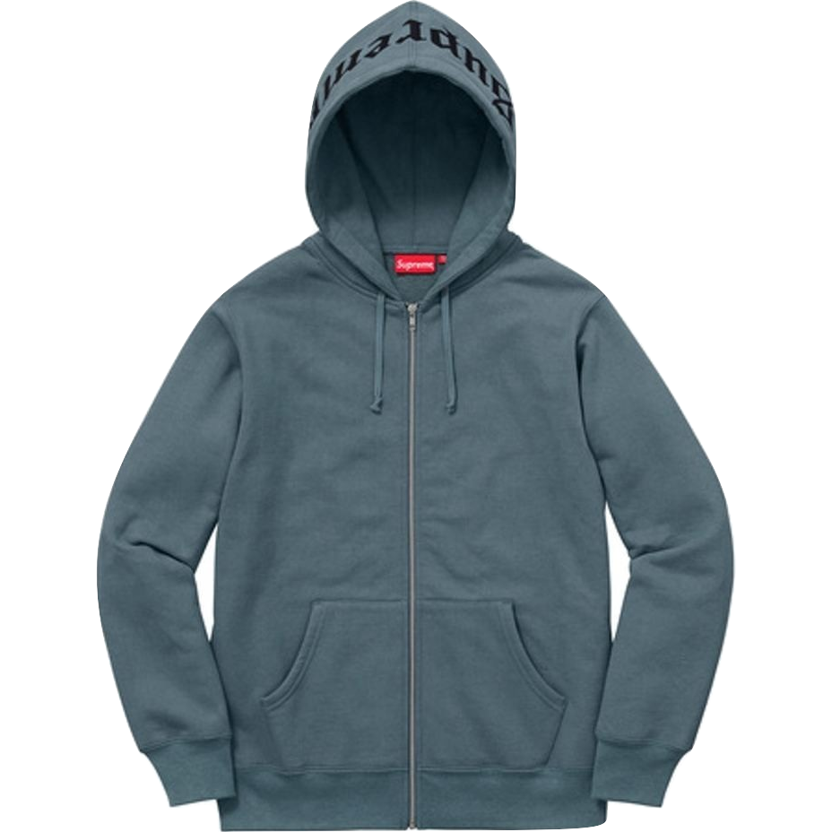 Supreme Old English Hood Logo Zip Up Hoodie - Slate - Used