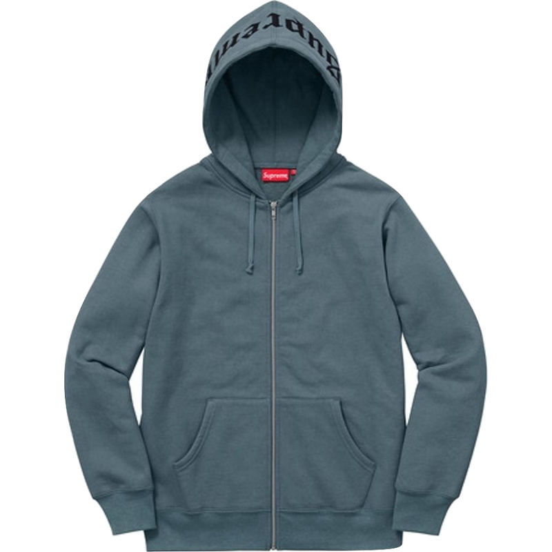 Supreme Old English Hood Logo Zip Up Hoodie Slate Used Grails SF