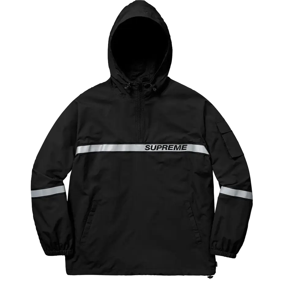 Supreme Reflective Taping Hooded Pullover - Black Supreme
