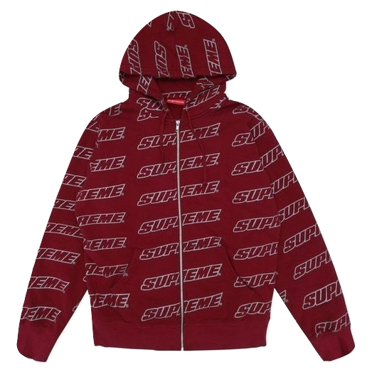 Supreme Repeat Zip Up Hooded Sweatshirt - Cardinal - Used