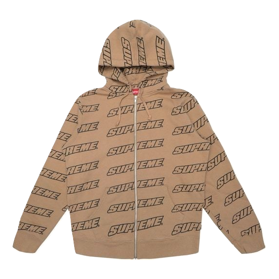Supreme Repeat Zip Up Hooded Sweatshirt - Light Brown- Used Supreme