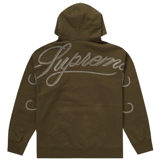 Supreme Rhinestone Script Hooded Sweatshirt - Dark Olive Supreme