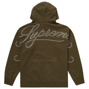 Supreme Rhinestone Script Hooded Sweatshirt - Dark Olive Supreme