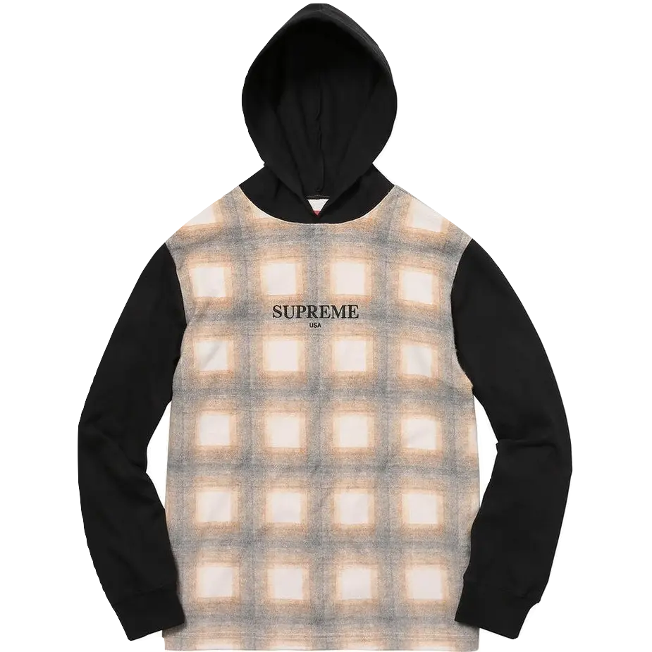 Supreme Shadow Plaid Hooded L/S Top - Brown Supreme