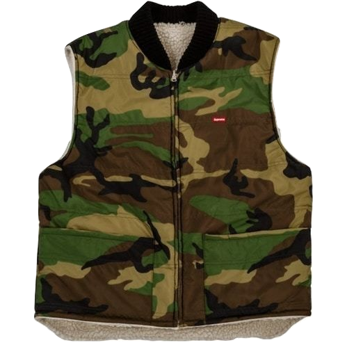 Supreme Sherpa Fleece Reversible Work Vest - Woodland Camo