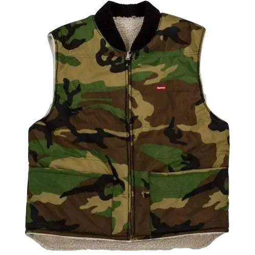 Supreme Sherpa Fleece Reversible Work Vest - Woodland Camo - Used Supreme