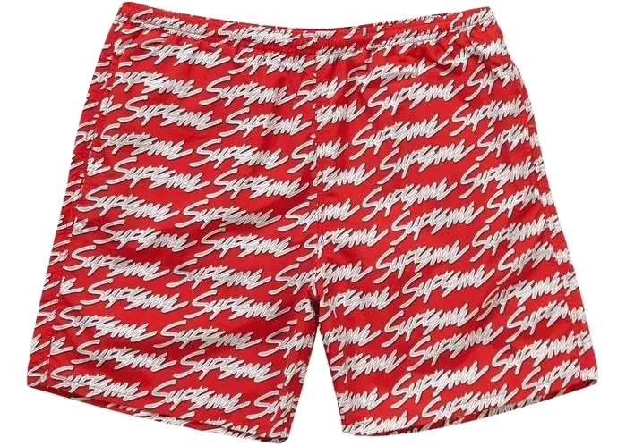 Supreme Signature Script Logo Water Shorts - Red Supreme