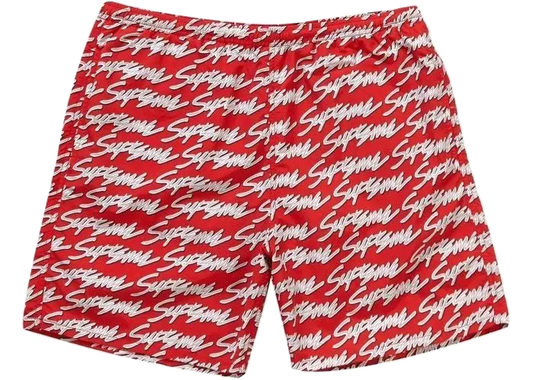 Supreme Signature Script Logo Water Shorts - Red Supreme