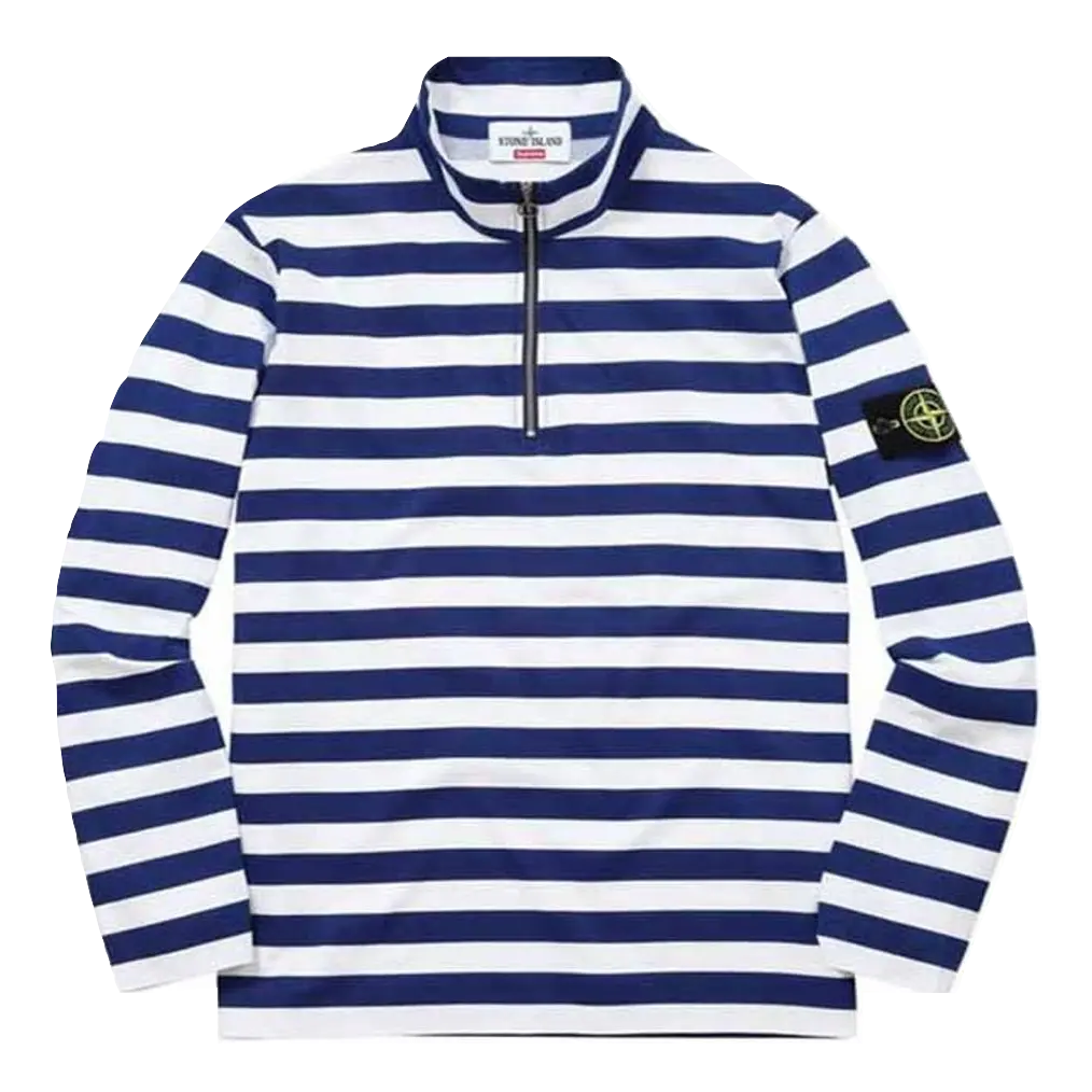 Supreme x Stone Island Quarter Zip Long Sleeve Top - Blue - Used Supreme