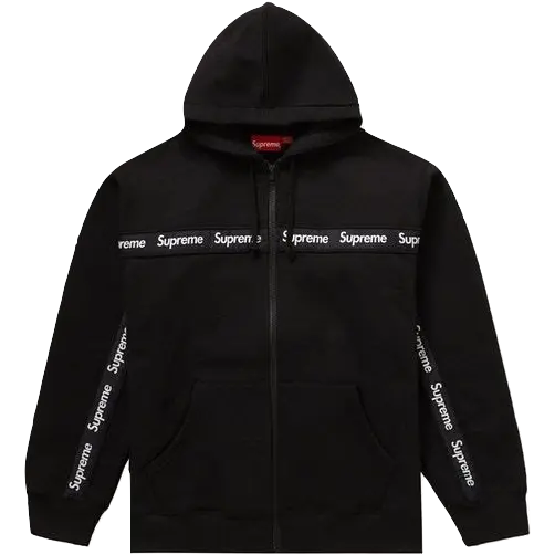 Supreme Text Stripe Zip Up Hooded Sweatshirt - Black Supreme