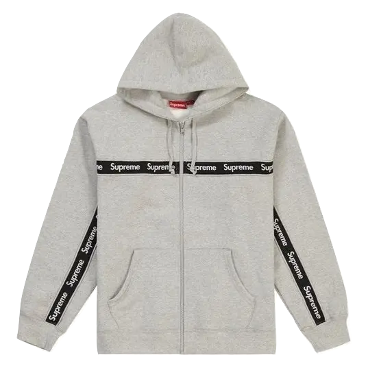 Supreme Text Stripe Zip Up Hooded Sweatshirt - Heather Grey Supreme