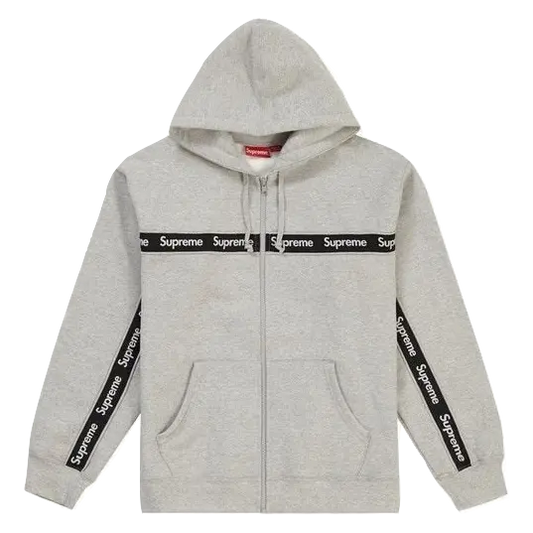 Supreme Text Stripe Zip Up Hooded Sweatshirt - Heather Grey Supreme