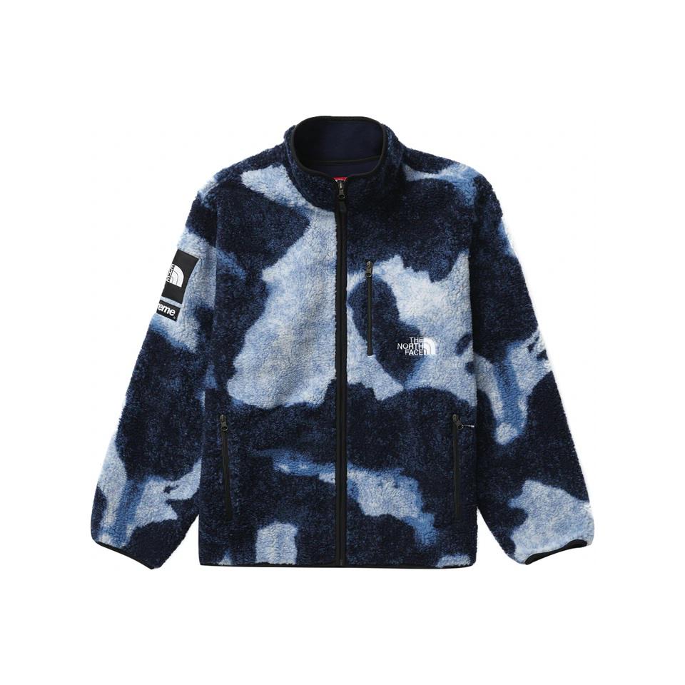 Supreme The North Face Bleached Denim Print Fleece Jacket - Indigo Supreme