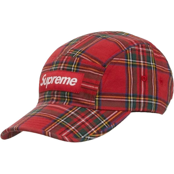 Supreme Washed Chino Twill Camp Cap - Red Tartan Supreme