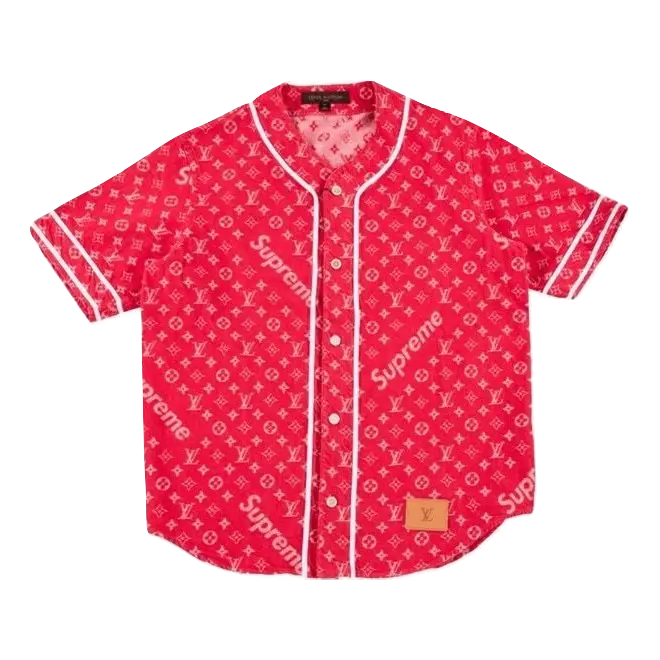 Supreme x Louis Vuitton Jacquard Denim Baseball Jersey - Red - Used Supreme