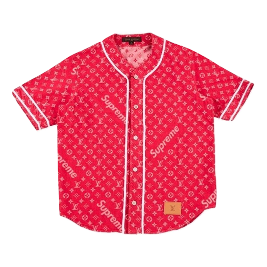 Supreme x Louis Vuitton Jacquard Denim Baseball Jersey - Red - Used